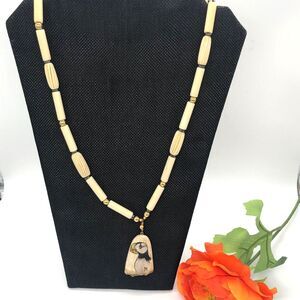 Hand made Puffin Bird Art on Bone Necklace